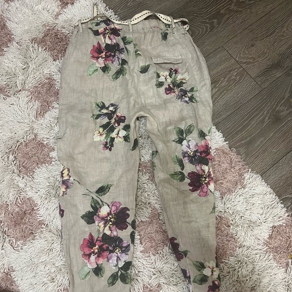 Floral Elastic Tie Waist Linen Trousers - Picture 5 of 7